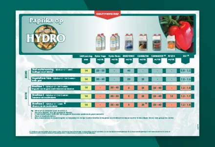 Paprika kweekschema CANNA HYDRO